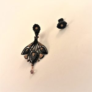 (Orecchini Decorato Pizzo lavoraqzione polvere di diamante) rame placcato nero notte con zaffiro (192)